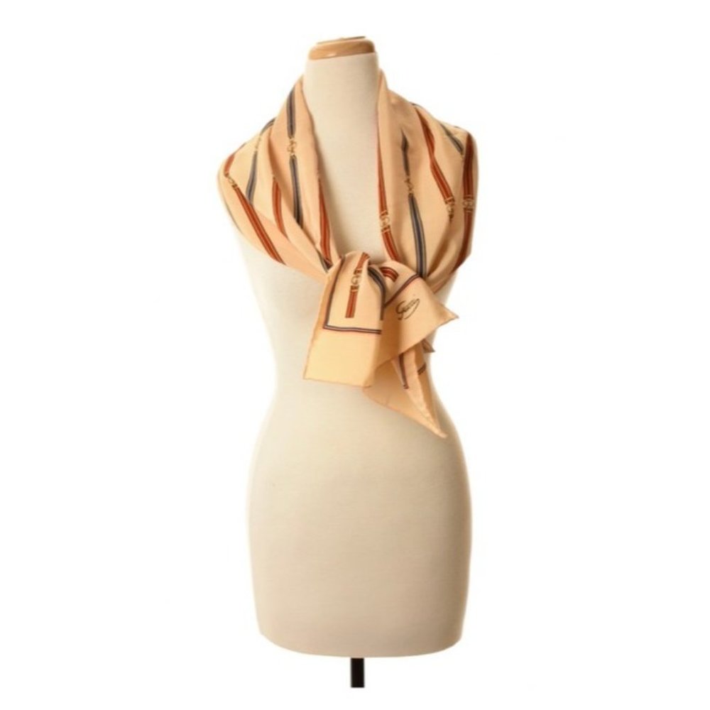 LA-Gucci Blue Brown Gold Equestrian Logo Silk